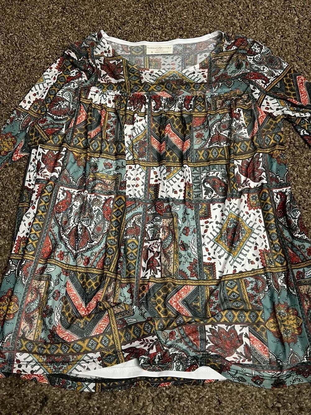 Bobbie Brooks Ladies Patchwork Print Top Size S